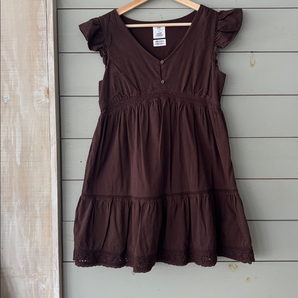 🤎 GAP Teen Babydoll Dress | Chocolate Brown | Size 14–16 - Picture 4 of 9